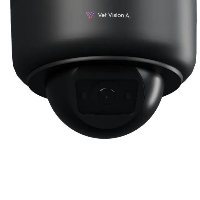 Close-up of the recessed glass, lens baffles and unlit infrared emitters in the black MS-C5375-PDJ-BK camera
